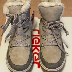 Rieker Taupe and Cream Fur-Lined Boots